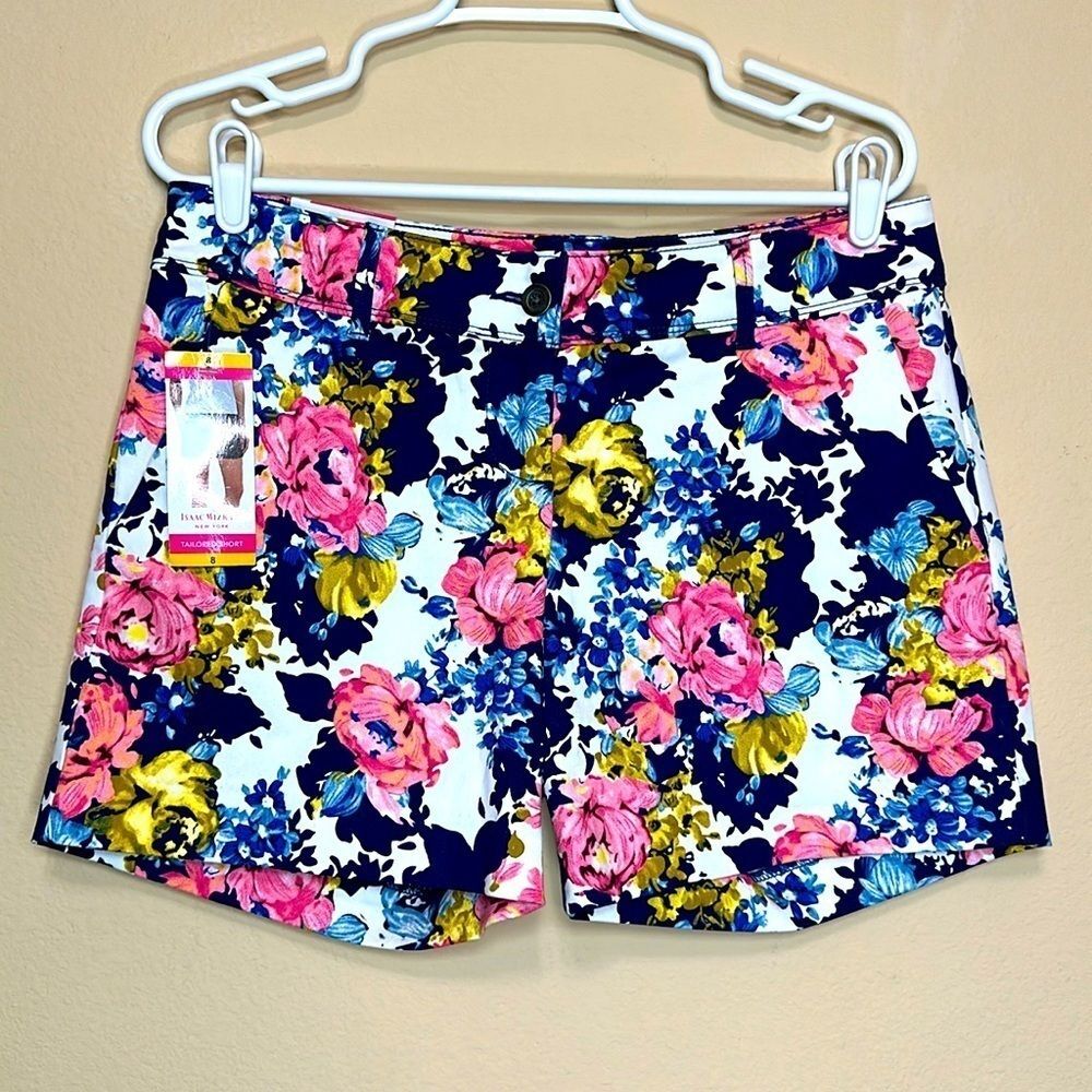NEW Isaac Mizrahi High Rise Floral Tailored Trouser Shorts Size 8 Cottagecore